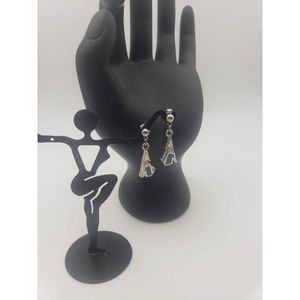 Native American Costume Silver Metal Post Earring - Howling Wolf Design w/-Turqu